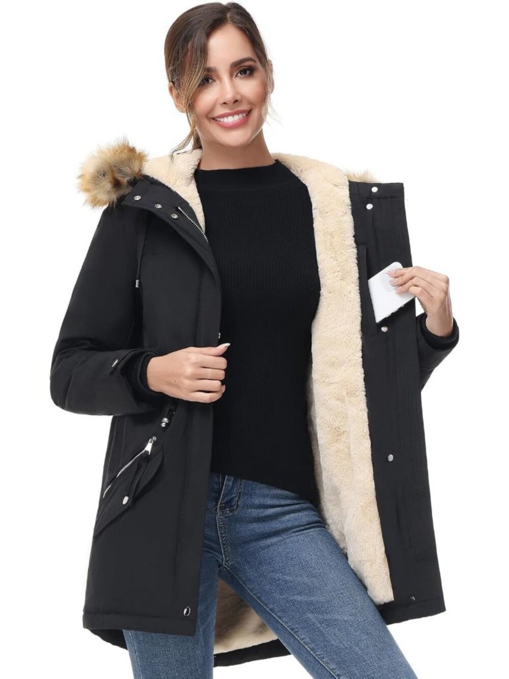 Cozy Women's Waterproof Sherpa Fleece-Lined Winter Parka Jacket for Cold Weather